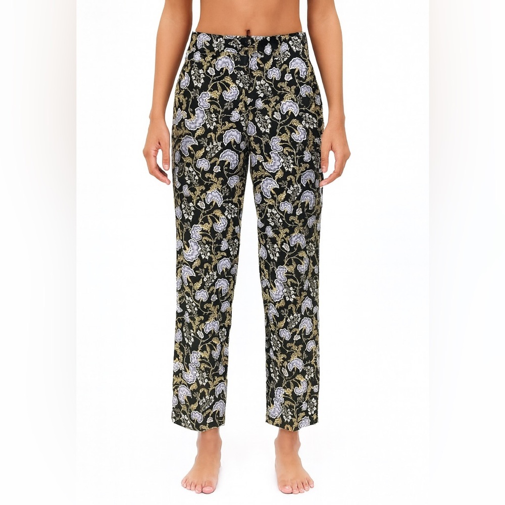 Garnet Hill Floral Wide Leg Trouser Pants Size 4 Back & Purple Cottage Core